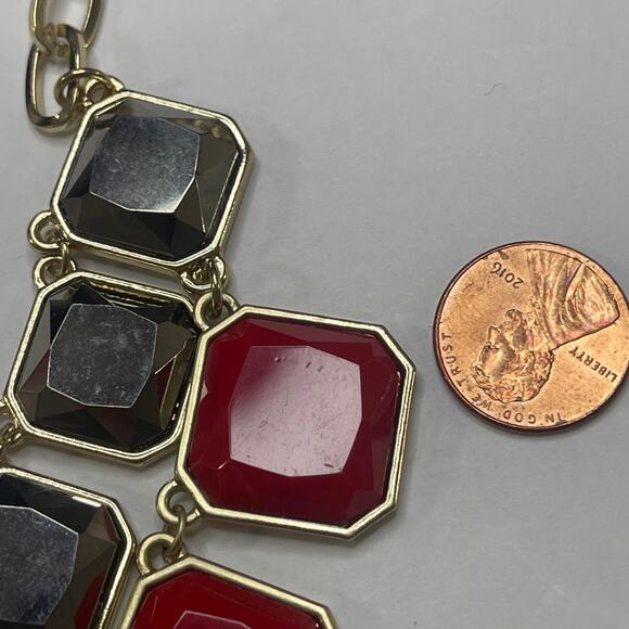 Cookie Lee necklace Chrome Gray and Red statement signed jewelry in gold tone - Picture 4 of 13